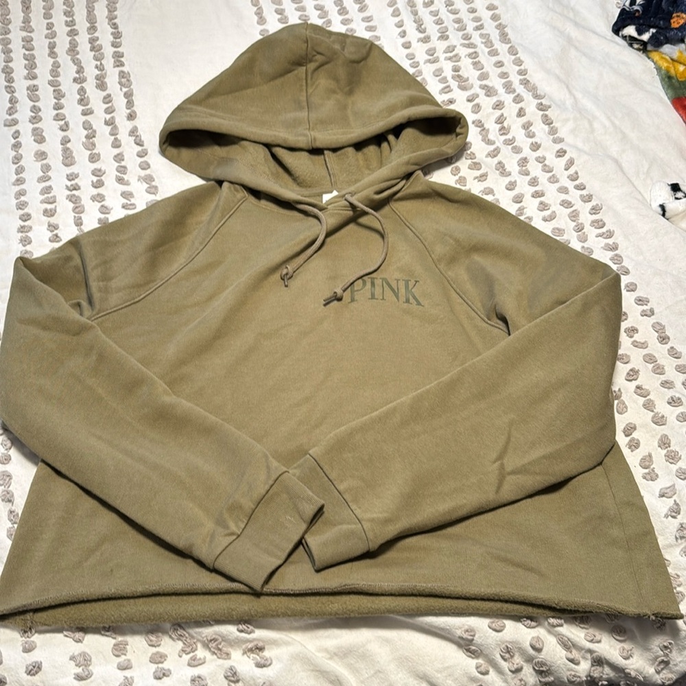 PINK sage green crop hoodie